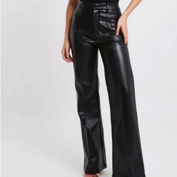 Pants - Because of Alice Women's Black Faux Leather trouser Pants